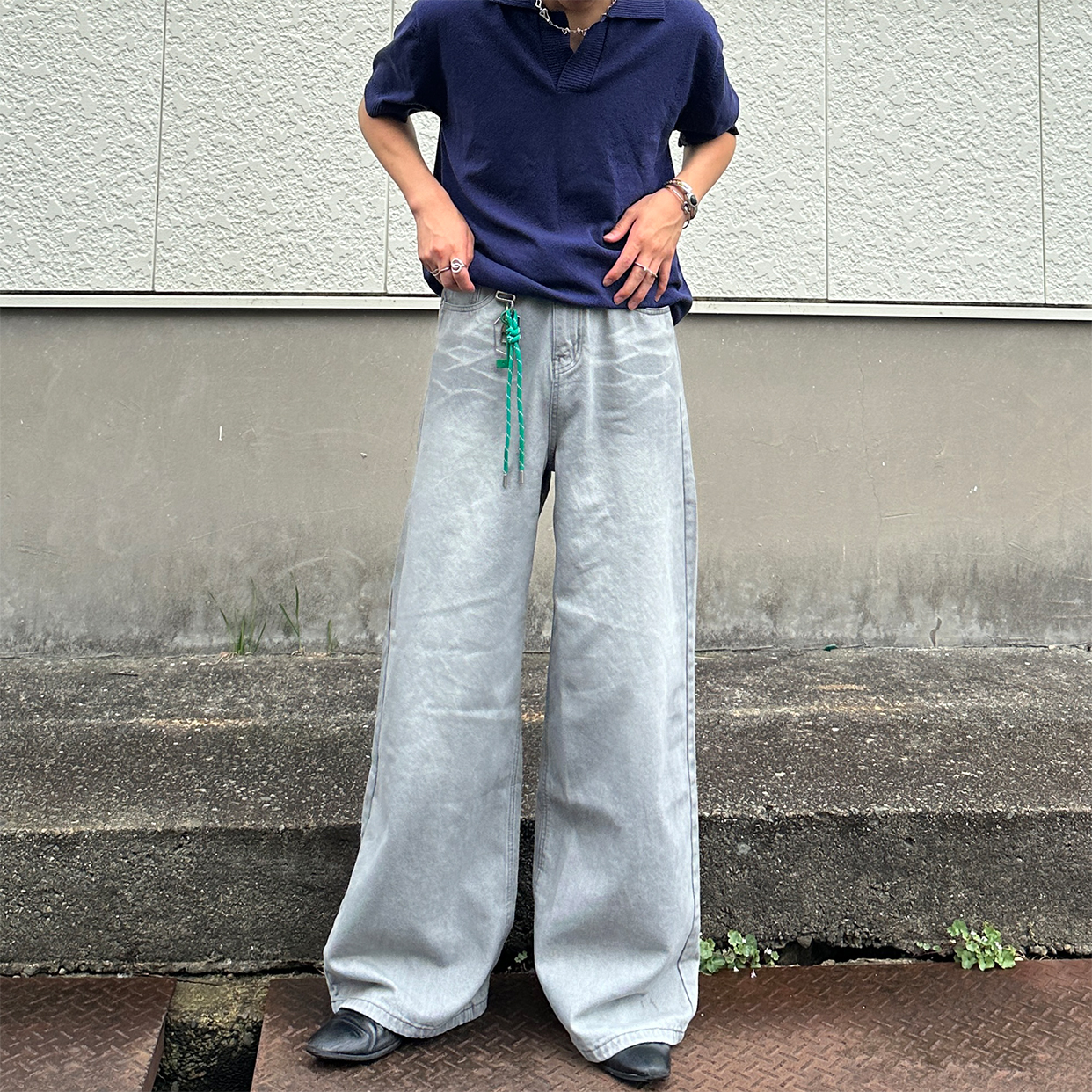 [秋再入荷]ウェイビーウォッシュワイドデニムパンツ