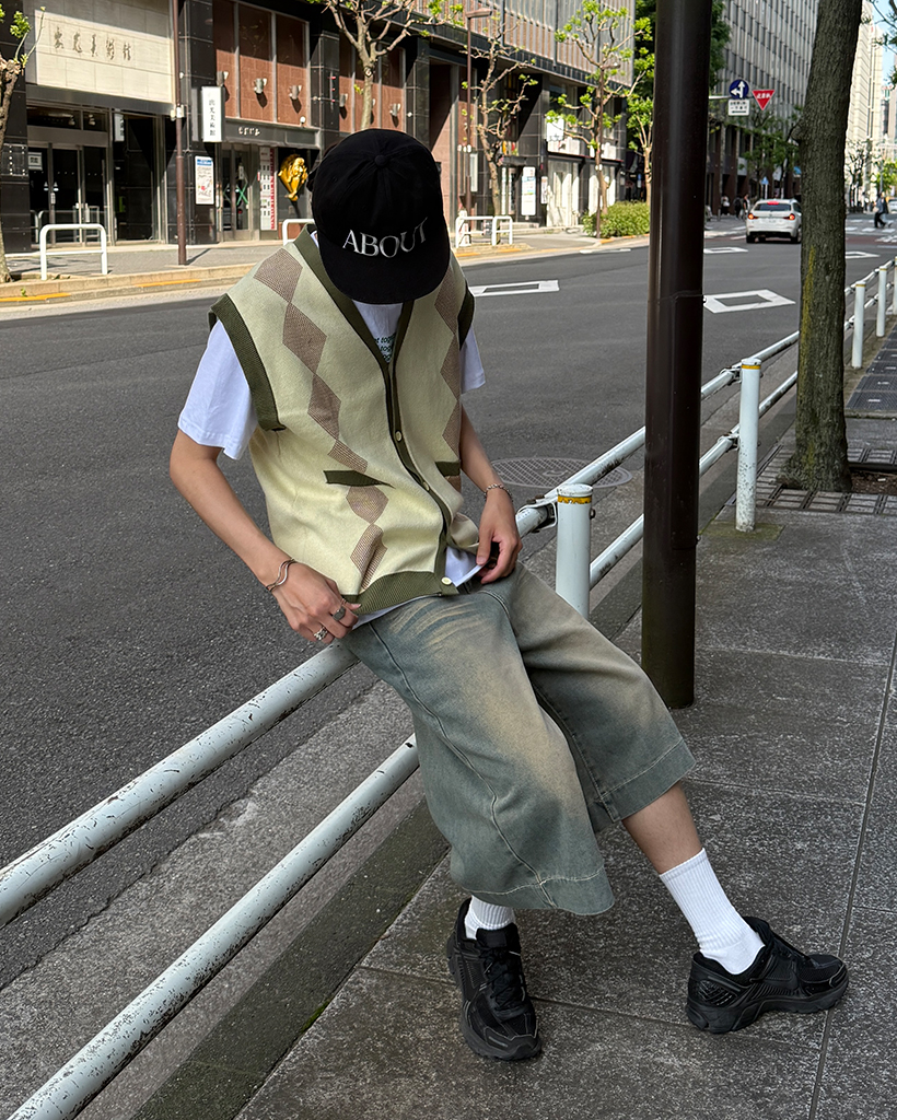 アーガイルヘムバイカラーオーバーベスト