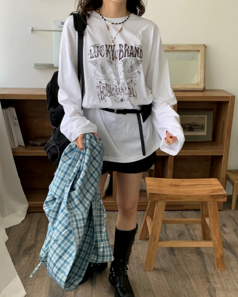 オーバーサイズプリント夏長袖Tシャツ