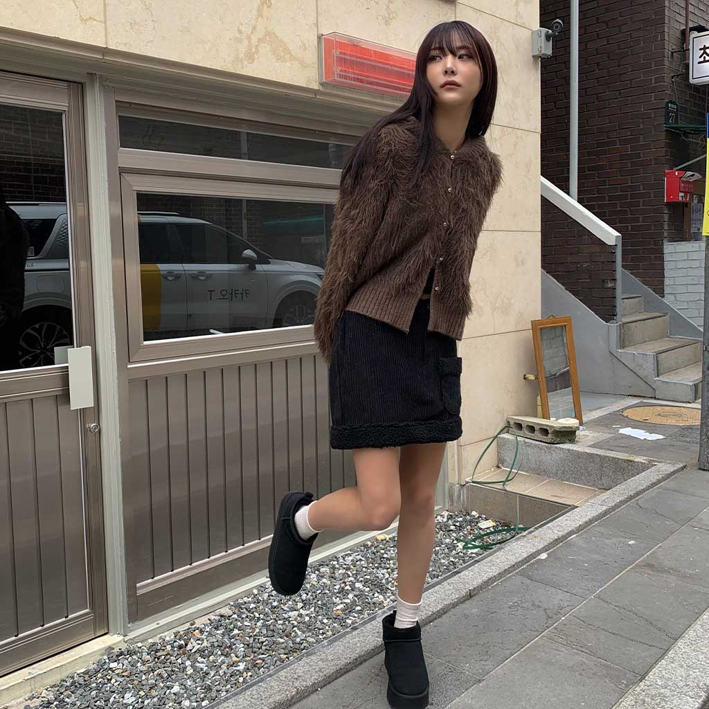 パールファーフード付きカーディガン-3color | ファッション通販サイト  