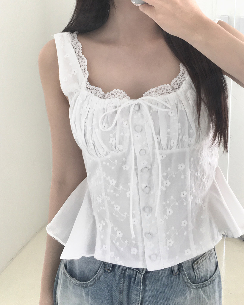 Drawer レースノースリーブブラウス Drawer ヘムレーススタンド  