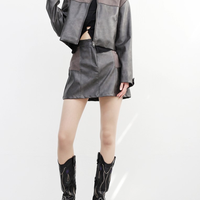 パンツ型裏地] スリットレザースカート | ファッション通販サイト NUGU 
