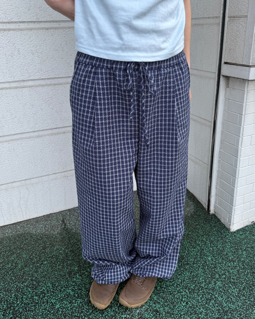 ウエストゴムチェックワイドパンツ