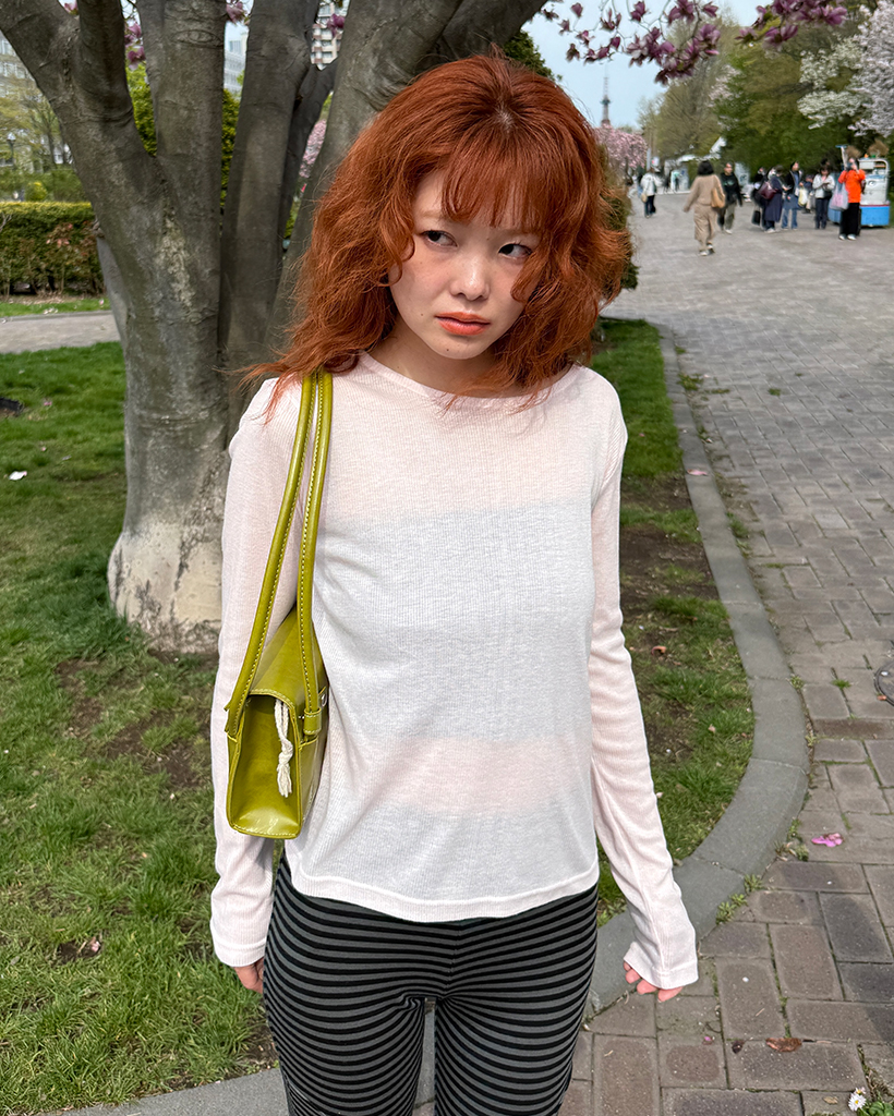 シースルリブロングTシャツ