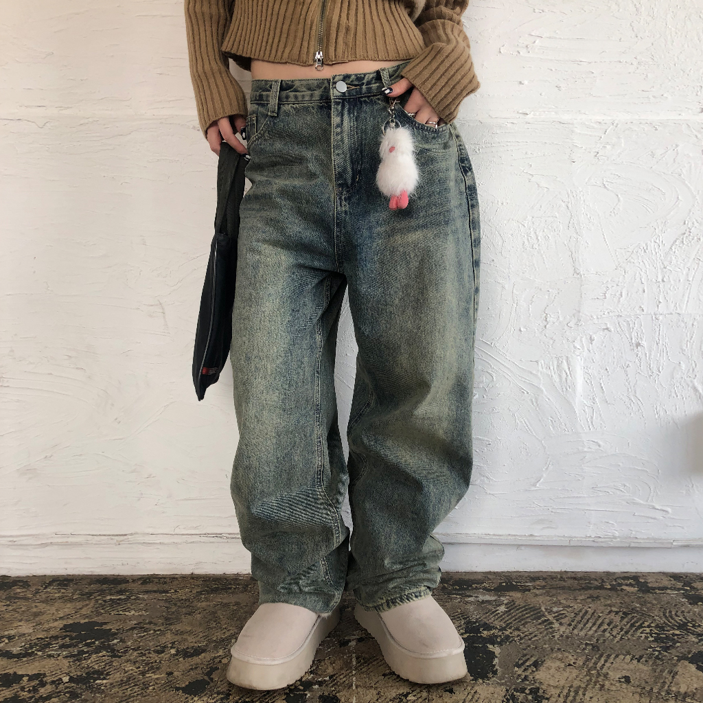 ヴィンテージウォッシュワイドデニムパンツ