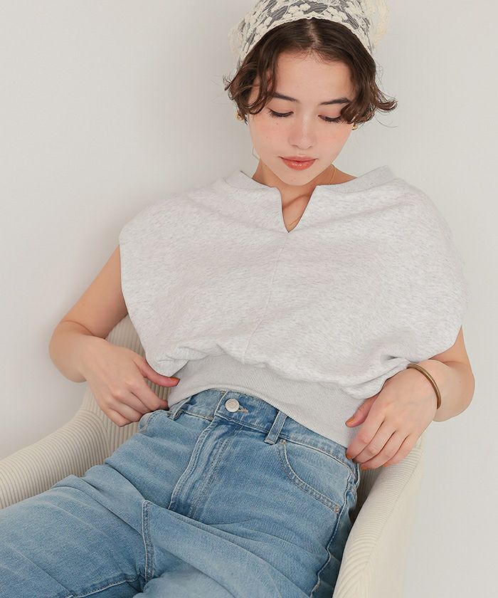 キーネックカットソーコンパクトトップス | ファッション通販