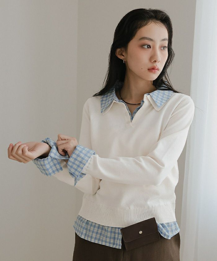 シャツレイヤード風ポロニット