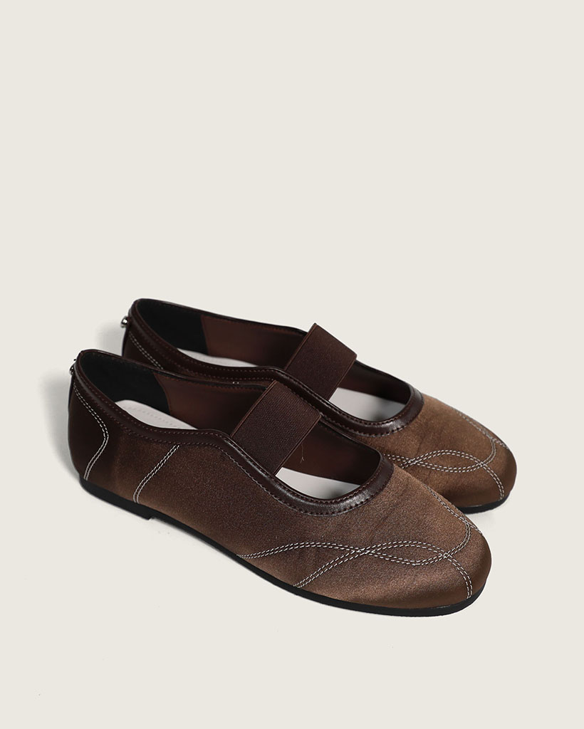 【version2】【4色展開】ステッチポイント シルキーバレエ バンディングフラットシューズ/2026 SS NEW COLLECTION/brown