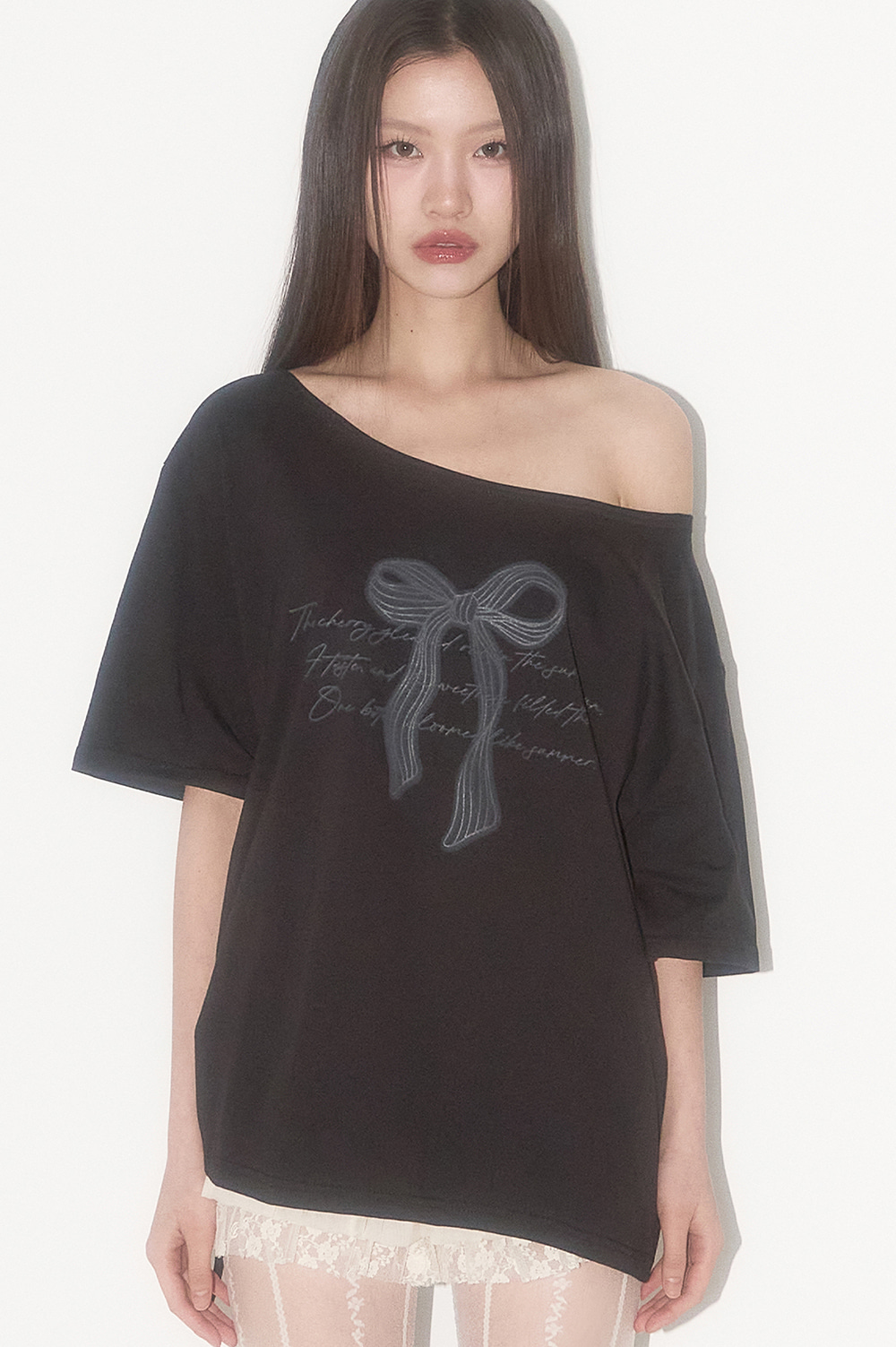★NOFFICIALNOFFICE★RIBBON MESH T-SHIRT BLACK★正規品/送料込 0006cf11722bd4ad917ff136d26cb6