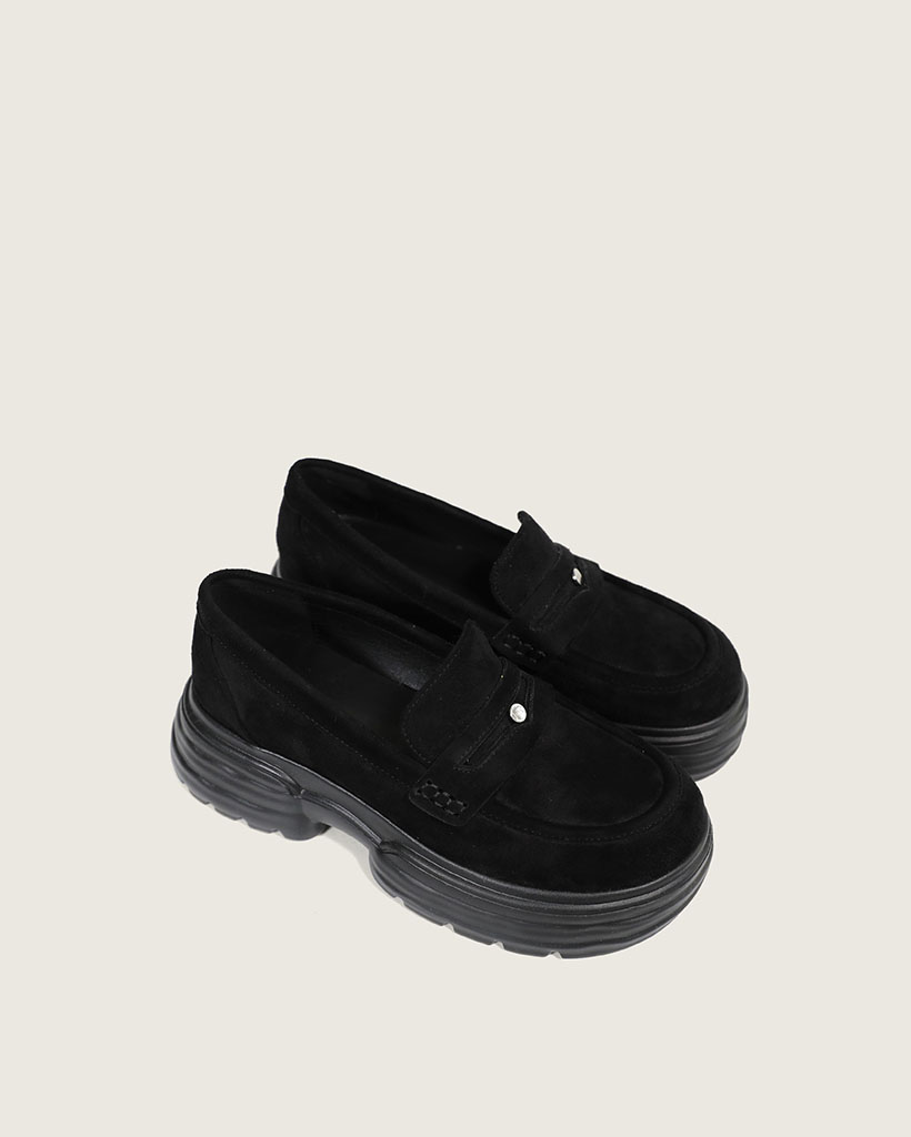 【3色展開】ロゴポイント厚底ペニーローファースニーカー/2026 SS FLATFORM COLLECTION/blackSuede