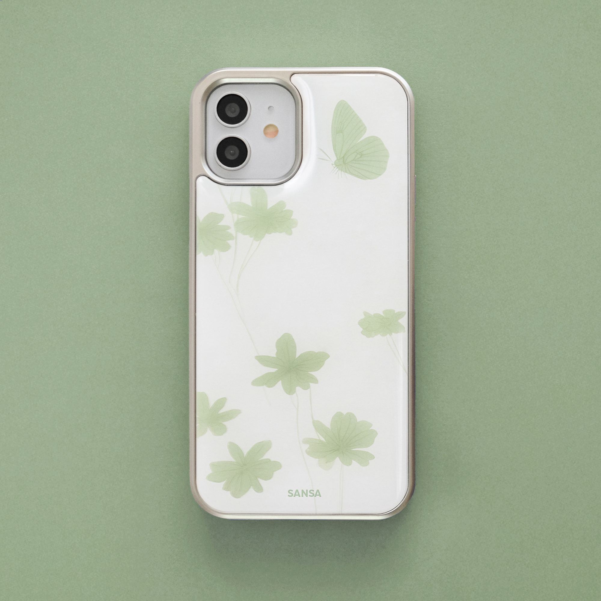 Green Butterfly_Bumper Phone Case(Silver)