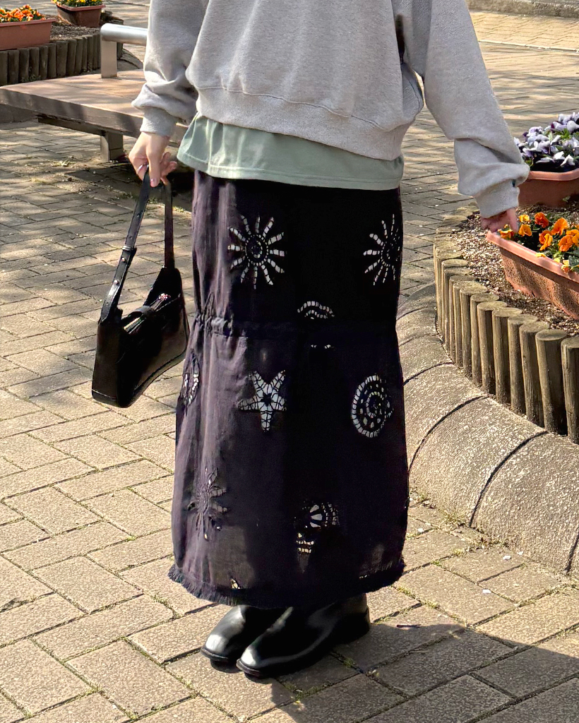 ファゴティングパターンドローストリングスカート