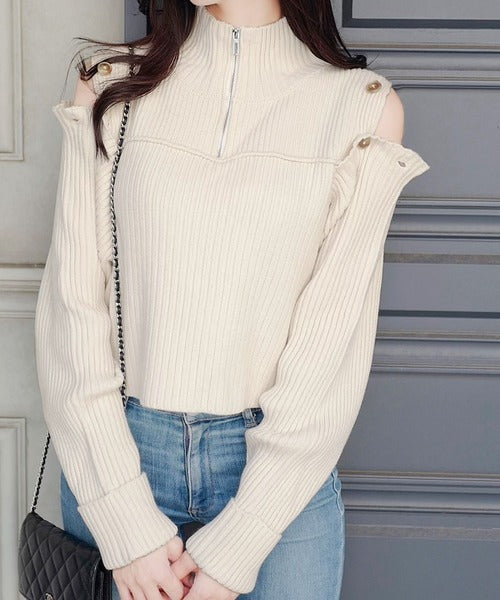 W&LT Jeans ニットパーカー ダブルジップ ショップニコニコ ShopNikoNiko ショート丈 ジップアップ ニット