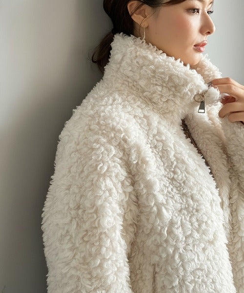 【mily bilet】ふわふわのボリューム感♪フェイクレザーテープ使いプードルファーブルゾン mi1329050