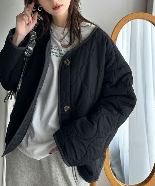 Javaジャバコラボ》大人カジュアルの大定番。ノーカラー波キルティング