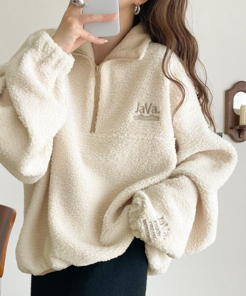 《Javaジャバコラボ》ボア素材×刺繍でおしゃれ上級者に格上げ♪アノラックハーフジッププルオーバー jv1260484