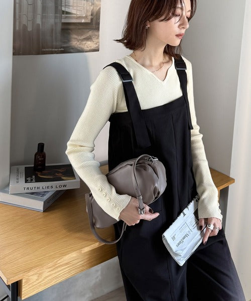 高見え大人サロペット。サイドポケットデザインハイウエストサロペット