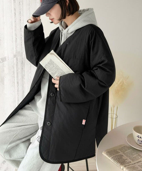 JaVaジャバコラボ》1枚で今っぽい抜け感アウター。ノーカラーサイド