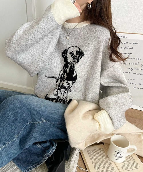 着心地抜群！大人かわいいスタイルに♪ダブルジャガード配色ダルメシアン柄ニット ce1050342