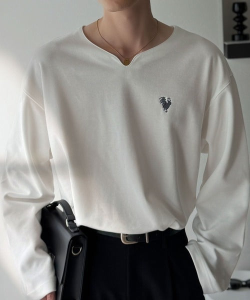 【Classical Origin】「着心地と、上質感と。」Soft Ponte V-Neck T-Shirt／ポンチ素材Vネック胸刺繍Tシャツ（長袖） co1150049