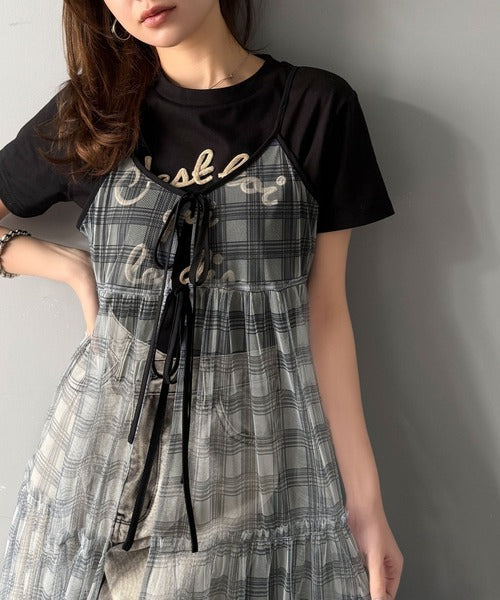 美品⭐︎obli⭐︎ウールチェックキャミワンピース(サイズ1) フェイク