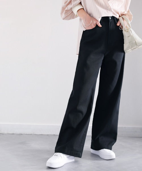 【新品】efu ハイウエストブラックデニム M ストレッチ】EDWIN 11オンスストレートブラックデニムパンツ(51338210