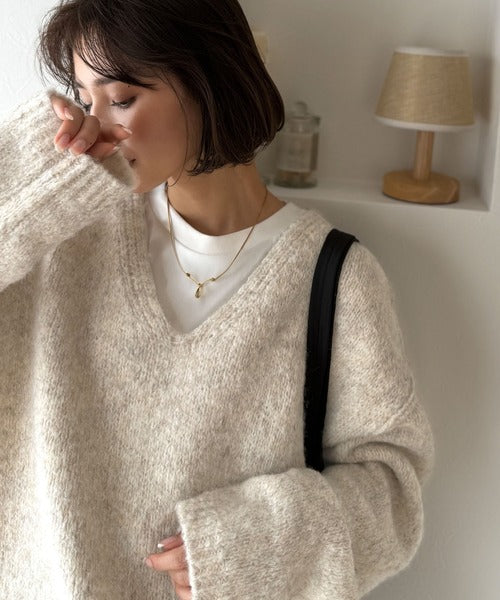 JaVaジャバコラボ》大人カジュアルならこの1枚。ミックスカラー深V