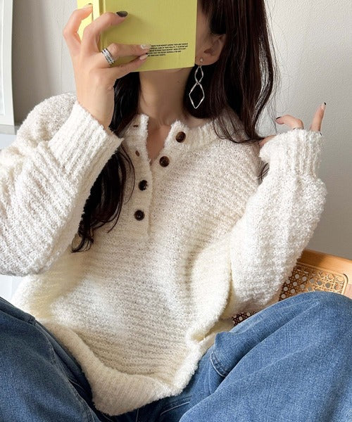 ふんわり愛されスタイル♪前後2wayヘンリーネックニット（長袖） ce1020302