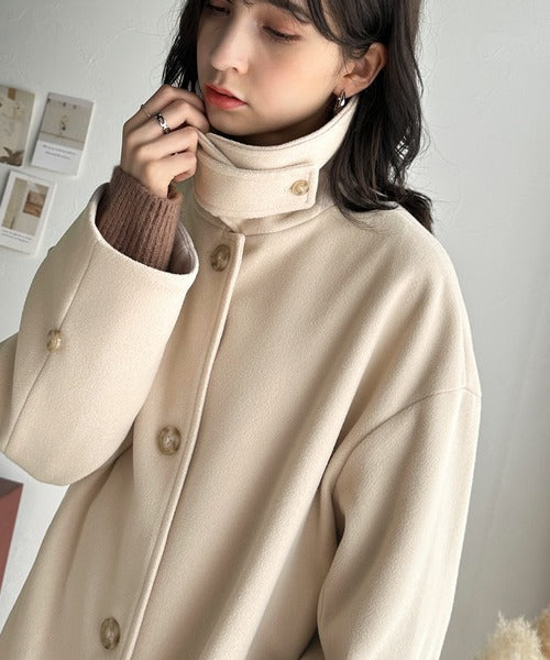 nugu Chelsea ハイネックボタンウールロングコート ORIGINAL) ハイネックボタンウールロングコート | ファッション