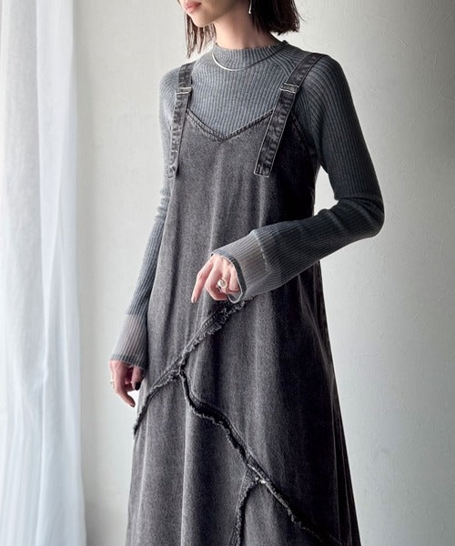 綿100％☆大人カジュアルを極める!Vネックフリンジ切り替えデニム