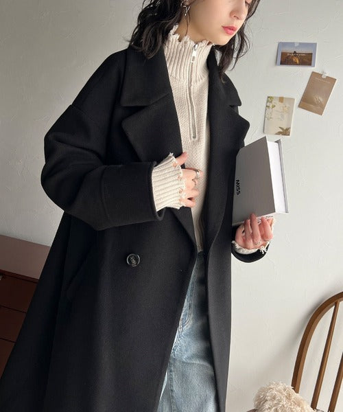 羽織るだけで上品見え！ウールライク素材ダブルテーラード