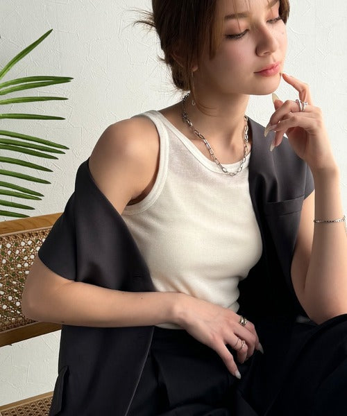 大人お洒落はさりげなくきらめくラメ◎ラメ入りアメスリテレコタンク