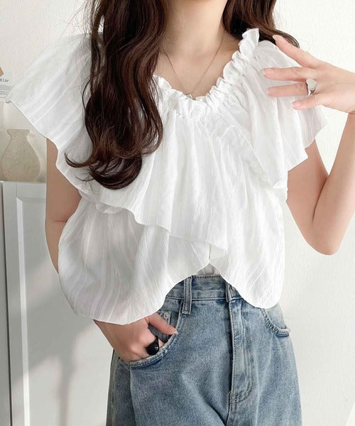 ♥萌 萠 モユル オシャレなグラフィックブラウス ホワイト ブラック ♥萌 モユル オシャレなグラフィックブラウス ホワイト ブラック