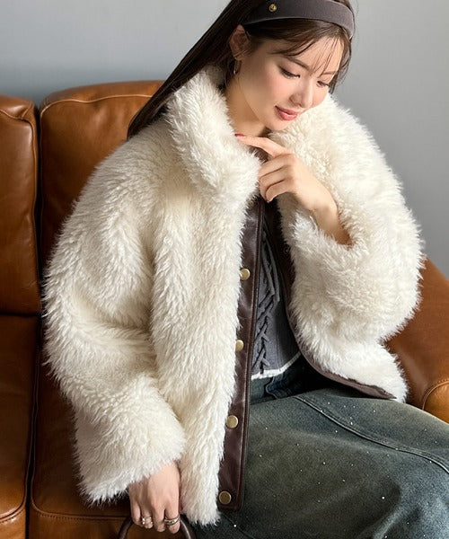 エレンディーク　Vネックレザーファーブルゾン Vネックレザーファーブルゾン エレンディーク Vネックレザーファーブルゾン Vネックレザー