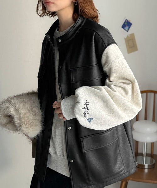 羽織るだけで、モードな存在感。BIGポケットレザー風加工スエード