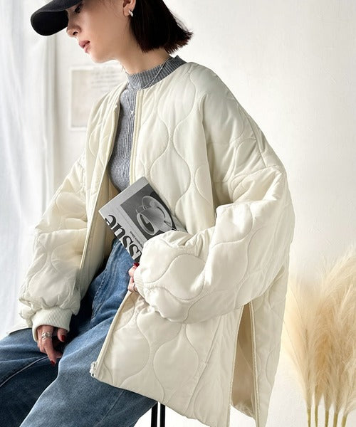 《JaVaジャバコラボ》軽やかでこなれ感漂う万能アウター♪サイドファスナーキルティングジャケット jv1010456