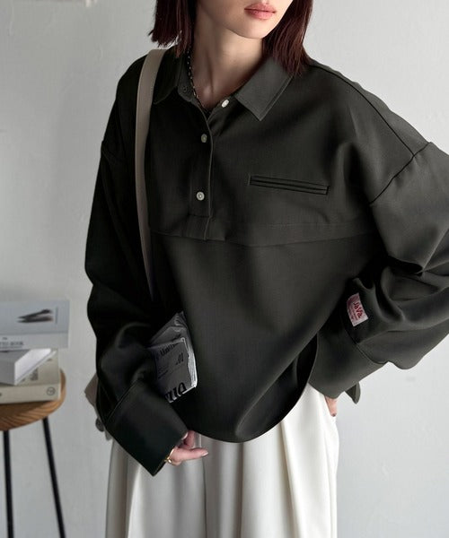 JaVaジャバコラボ》抜け感◎スキッパー衿切り替えデザインワイド