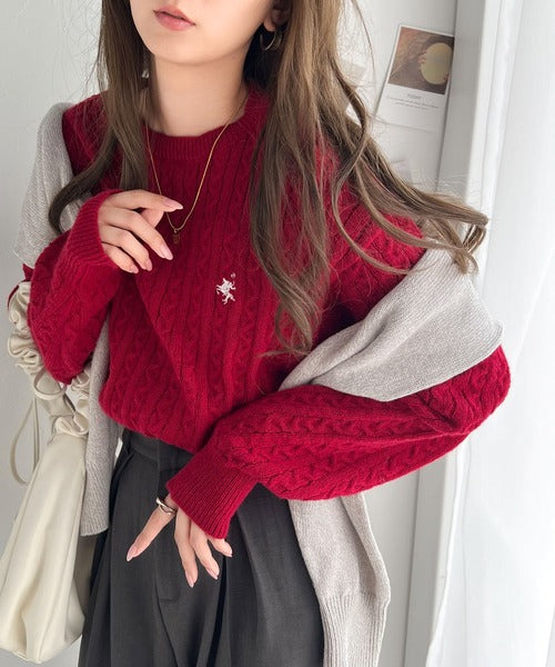 THE TOE ケーブルニット セーター レッド ケーブルウールカシミア