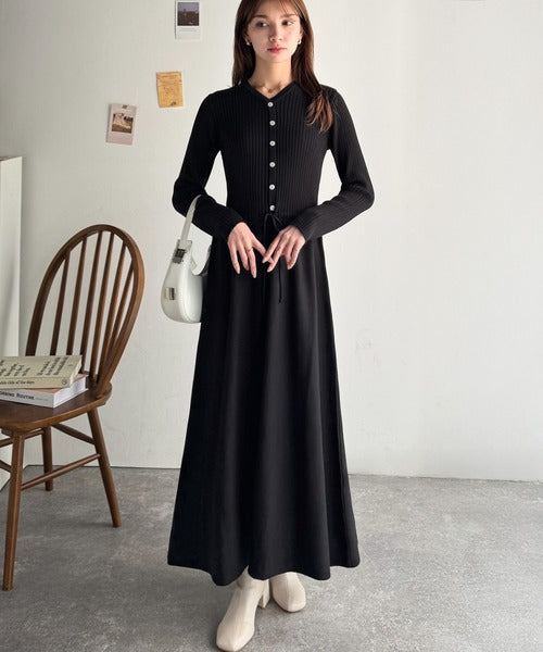 一枚で上品なラク可愛いが完成！ウエストリボンニットワンピース