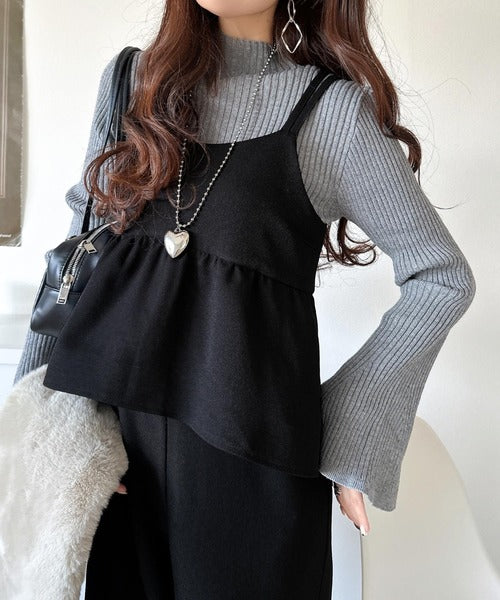 1枚で華奢見え華やか◎ダブルストラップペプラムサロペット ce1265035