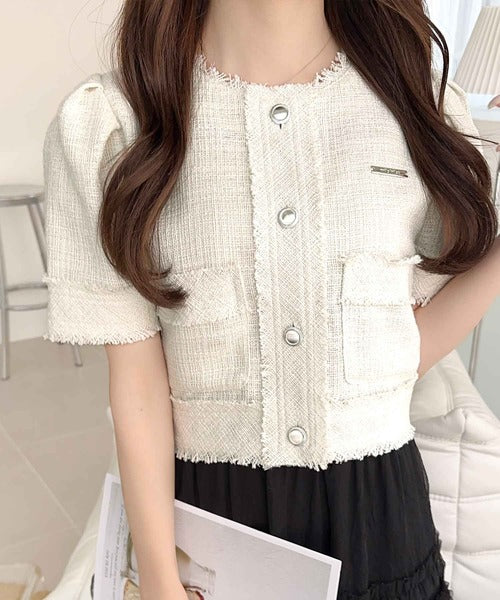 リボンツイード半袖ブラウス | ファッション通販サイト NUGU