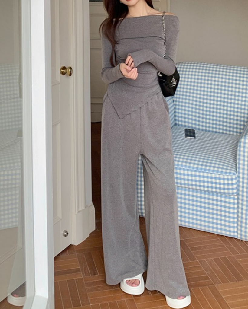 2ピース]オフショルワイドパンツセットアップ | ファッション通販
