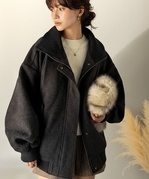 JaVaジャバコラボ》デイリーに輝く一着！ 襟リブニットメルトン比翼