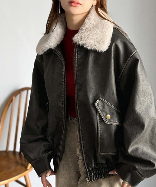 mily bilet】ファー襟取り外し可能◎ヴィンテージライクダメージ