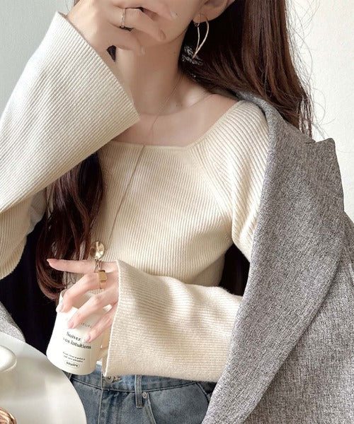 tシャツ Tシャツ （黒）デコルテに浮かぶレースVネックのリブニットカットソー デコルテレースVネックTシャツ | レディースファッション通販 - DHOLIC