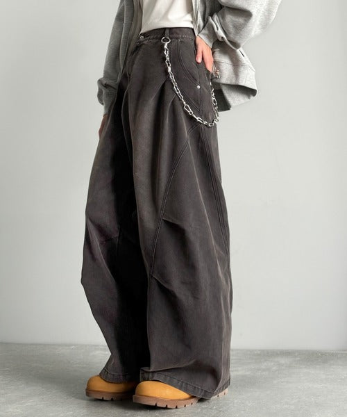 Classical Origin】3D Tucked＆Darted Barrel-Leg Wide Denim／3D