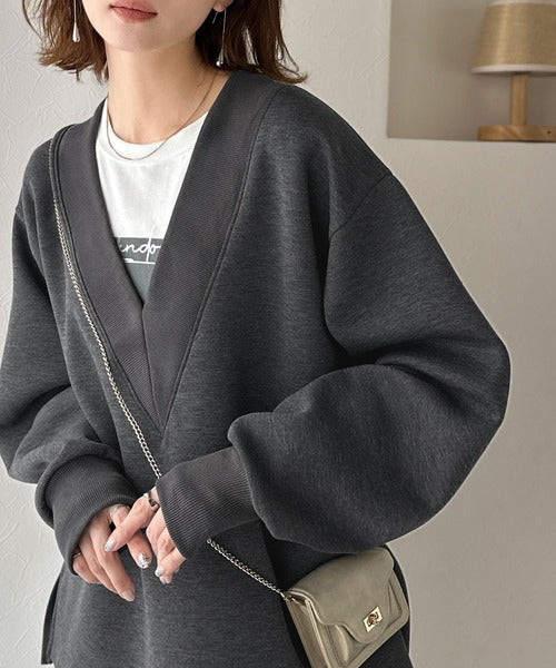 大人の余裕感」をまとえる！Vネックダンボールカットソー（長袖