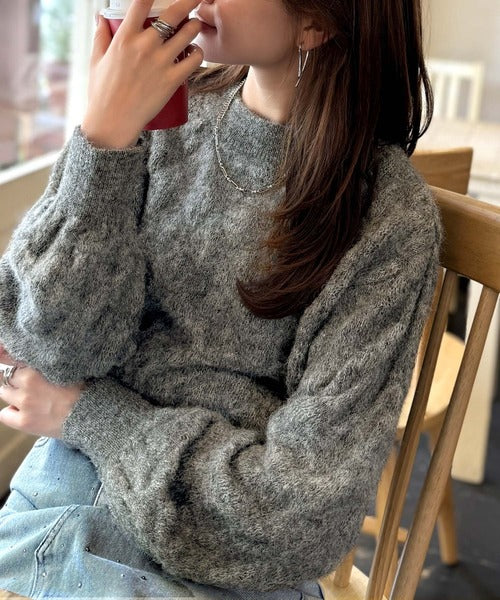 【mily bilet】ふんわり立体感で冬コーデを格上げ◎プレート使いポコポコミックスニットプルオーバー mi1259021