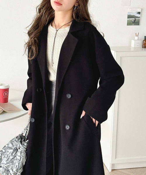 360度上品魅せ。衿2way比翼スタンドウール調ステンカラーコート
