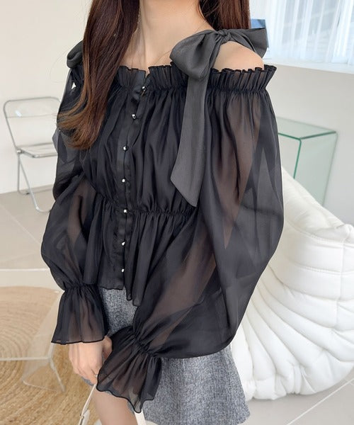 mily bilet】大人愛され甘め主役級トップス。肩リボンオフショル2WAY